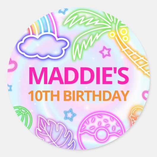 Neon Pool Party Verjaardag Stickers (Voorkant)