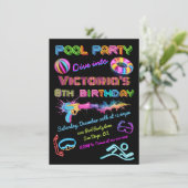 Neon Pool Party Verjaardagsfeestje Kaart (Staand voorkant)
