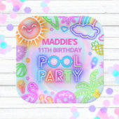 Neon Pool Party Verjaardagspapier Borden Papieren Bordje