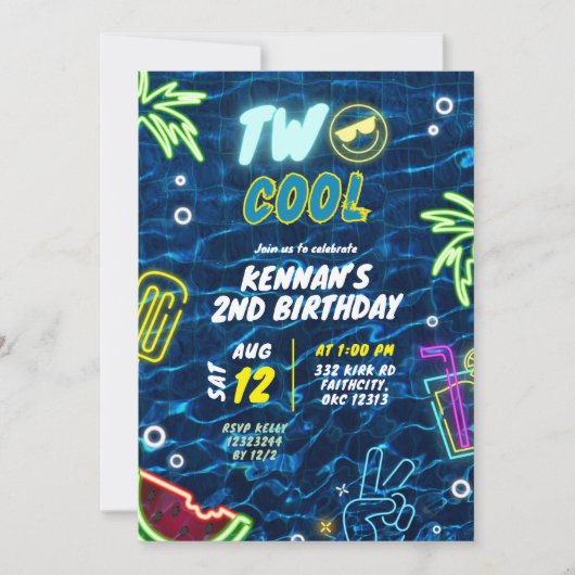 Neon Pool Summer Two Cool 2e verjaardag Kaart (Voorkant)
