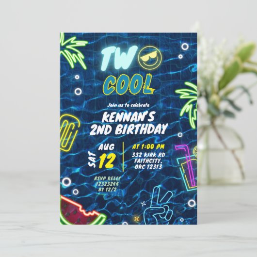 Neon Pool Summer Two Cool 2e verjaardag Kaart (Staand voorkant)