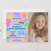 Neon Pool Verjaardag Uitnodiging met foto (Voorkant)