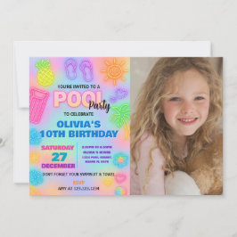 Neon Pool Verjaardag Uitnodiging met foto