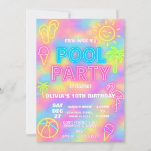 Neon Pool verjaardagsfeestje uitnodiging