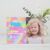 Neon Pool verjaardagsfeestje uitnodiging (Staand voorkant)