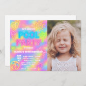 Neon Pool verjaardagsfeestje uitnodiging (Voorkant / Achterkant)