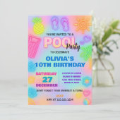 Neon Pool verjaardagsuitnodiging Kaart (Staand voorkant)