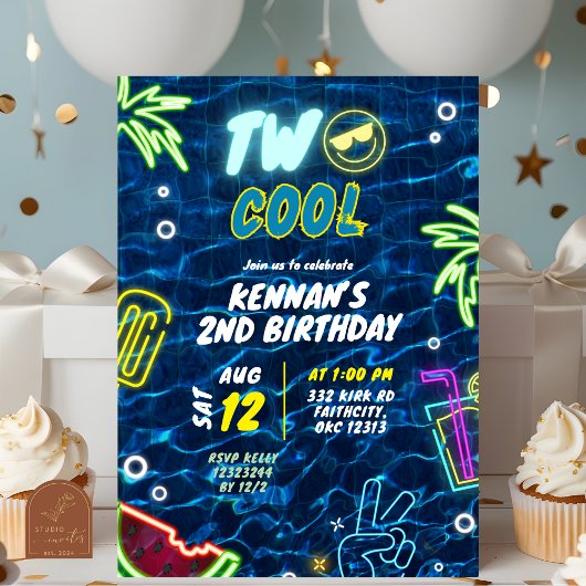 Neon Pool Zomer Twee Koel 2e Verjaardag Kaart