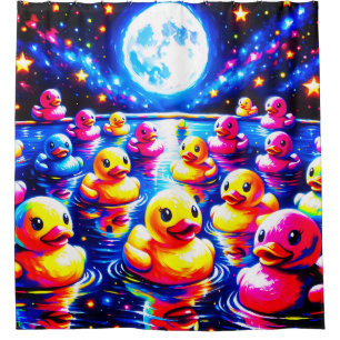 "Neon Poolside Duckies" Douchegordijn