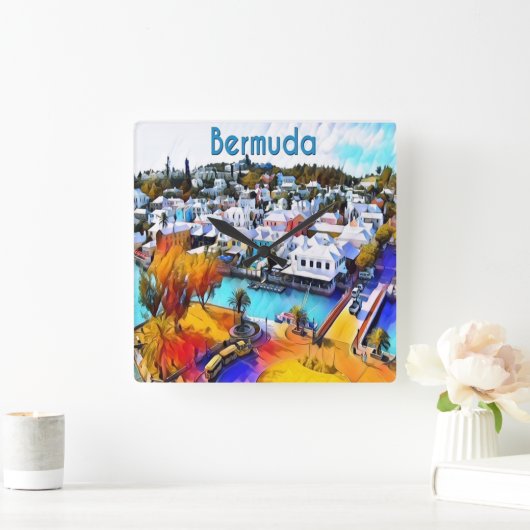 Neon Pop Art Bermuda Vierkante Klok (Huis)