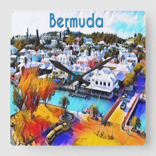 Neon Pop Art Bermuda wandklok (Voorkant)