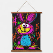 Neon Pop Art Bunny: speels en levendig Hangend Wandkleed (Voorkant)