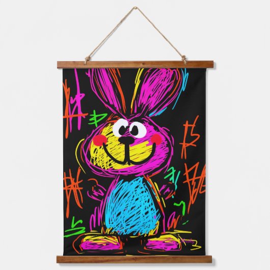 Neon Pop Art Bunny: speels en levendig Hangend Wandkleed (Voorkant)