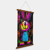 Neon Pop Art Bunny: speels en levendig Hangend Wandkleed (Gebogen)
