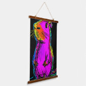 Neon Pop Art Capybara: levendig en eigenzinnig Hangend Wandkleed (Gebogen)