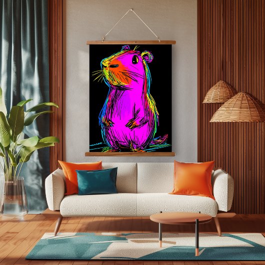 Neon Pop Art Capybara: levendig en eigenzinnig Hangend Wandkleed