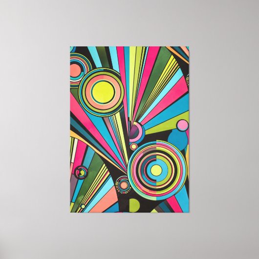Neon Pop Art Deco: Electric Geometric Radio Waves Canvas Afdruk (Voorkant)