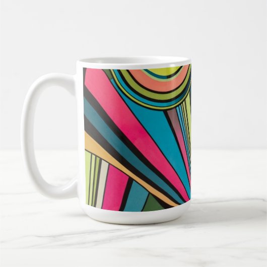 Neon Pop Art Deco: Electric Geometric Radio Waves  Koffiemok (Links)