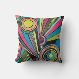Neon Pop Art Deco: Electric Geometric Radio Waves Kussen