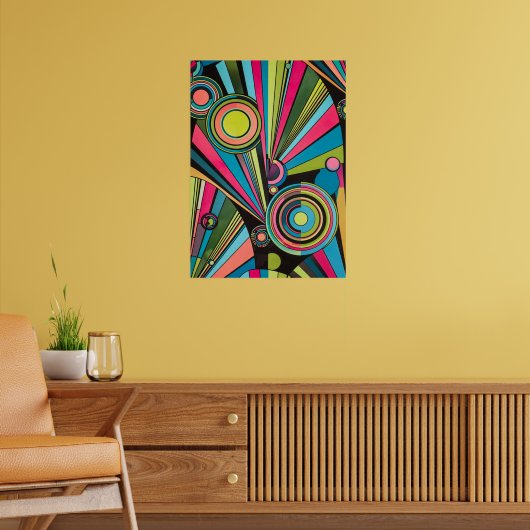 Neon Pop Art Deco: Electric Geometric Radio Waves Poster (Woonkamer 2)