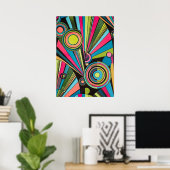 Neon Pop Art Deco: Electric Geometric Radio Waves Poster (Thuiskantoor)