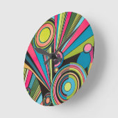 Neon Pop Art Deco: Electric Geometric Radio Waves Ronde Klok (Hoek)