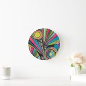 Neon Pop Art Deco: Electric Geometric Radio Waves Ronde Klok (Huis)