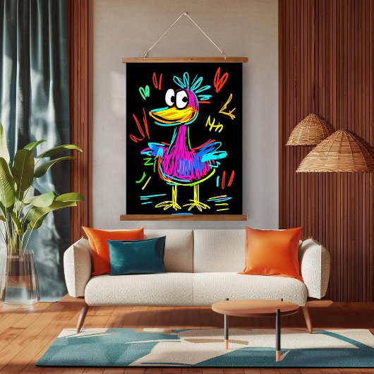 Neon Pop Art Duck: levendig en speels Hangend Wandkleed