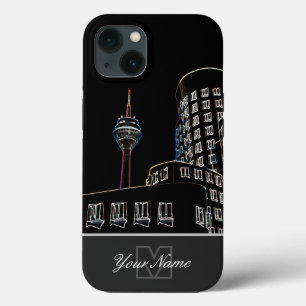 Neon-Pop-Art Düsseldorf Rijntoren met Monogram! Case-Mate iPhone Case