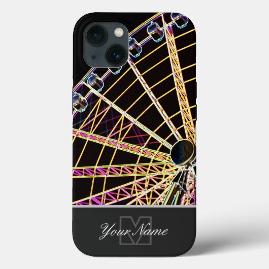 Neon-Pop-Art Ferris Wheel met Monogram! Case-Mate iPhone Case (Achterkant)