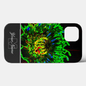 Neon-Pop-Art groene bloesemmacro met Monogram! Case-Mate iPhone Case (Achterkant (horizontaal))