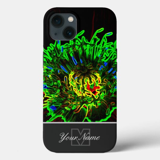 Neon-Pop-Art groene bloesemmacro met Monogram! Case-Mate iPhone Case (Achterkant)