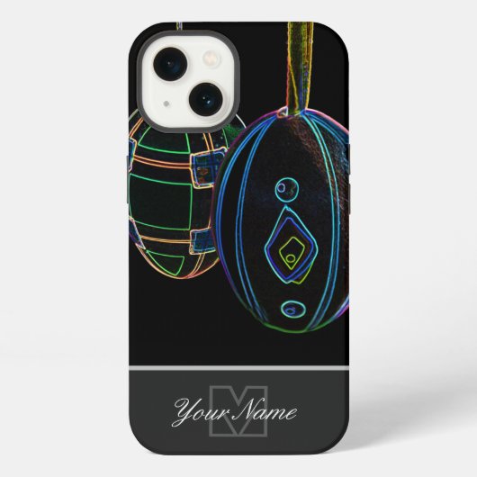 Neon-Pop-Art Happy Pasen Eieren met Monogram! iPhone Hoesje (Achterkant)
