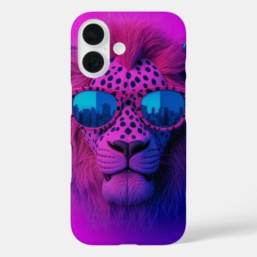 Neon Pop Art Leeuw met Blauwe Zonnebril Case-Mate iPhone Case (Achterkant)