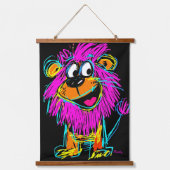 Neon Pop Art Lion: speels en kleurrijk Hangend Wandkleed (Voorkant)