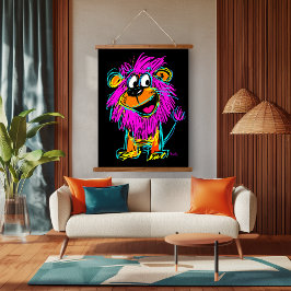 Neon Pop Art Lion: speels en kleurrijk Hangend Wandkleed