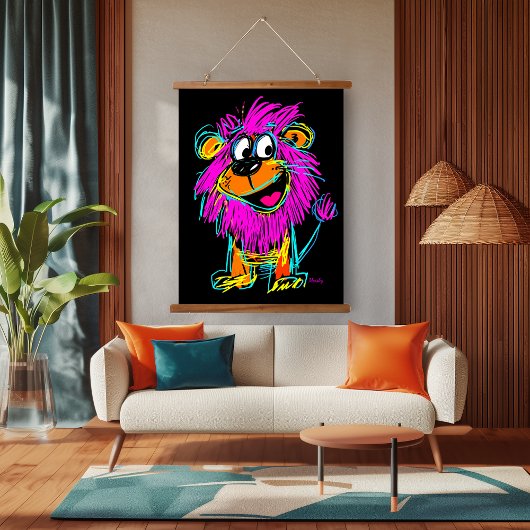 Neon Pop Art Lion: speels en kleurrijk Hangend Wandkleed