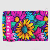 Neon Pop Art Madeliefje Bloem Persoonlijk Golfhanddoek (Horizontaal)