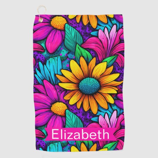 Neon Pop Art Madeliefje Bloem Persoonlijk Golfhanddoek (Voorkant)