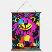 Neon Pop Art Modern Lion: levendig en speels Hangend Wandkleed (Voorkant)