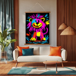 Neon Pop Art Modern Lion: levendig en speels Hangend Wandkleed