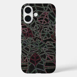 Neon Pop Art Palmbladeren op Zwart iPhone 16 Hoesje