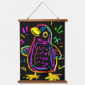Neon Pop Art Penguin: leuk en levendig kunstwerk Hangend Wandkleed (Voorkant)