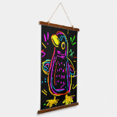 Neon Pop Art Penguin: leuk en levendig kunstwerk Hangend Wandkleed (Gebogen)