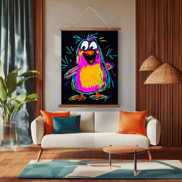 Neon Pop Art Penguin: speels en kleurrijk Hangend Wandkleed