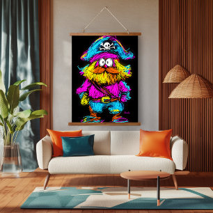 Neon Pop Art Piraat: Bold en Quirky Hangend Wandkleed