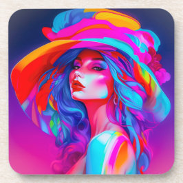 Neon Pop Art Portret Bier Onderzetter
