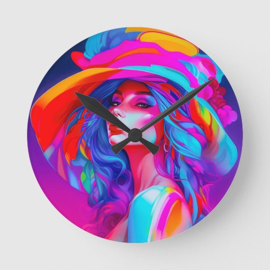 Neon Pop Art Portret Ronde Klok (Voorkant)