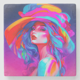 Neon Pop Art Portret Stenen Onderzetter