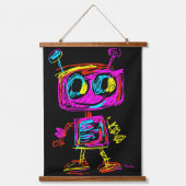 Neon Pop Art Robot: speels en futuristisch Hangend Wandkleed (Voorkant)